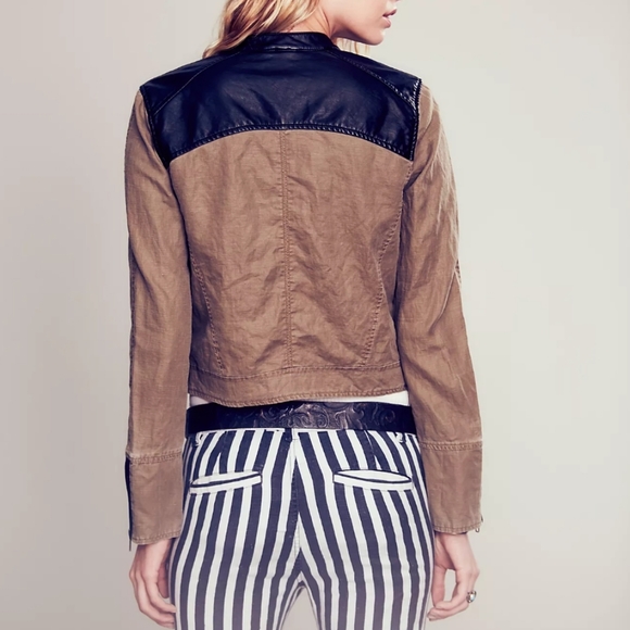 Free People Linen Vegan leather Moto Biker Jacket - Picture 3 of 14